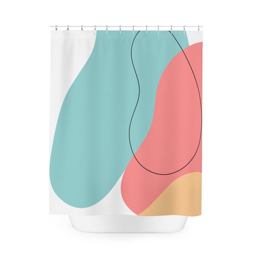 Minimalist Mint Blue Orange Boho Abstract Waves Shower Curtain - Image 3