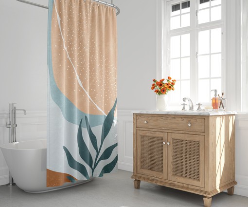 Minimalist Neutral Tone Abstract Shower Curtain - Mid Century Modern Bathroom Decor