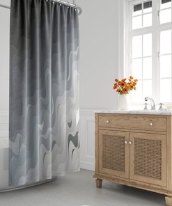 Minimalist Ombre Shower Curtain with Beach Gradient Design, Mid-Century Style, Stylish Bathroom