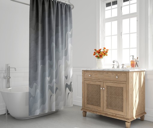 Minimalist Ombre Shower Curtain with Beach Gradient Design, Mid-Century Style, Stylish Bathroom