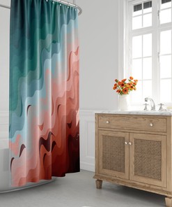 Minimalist Ombre Shower Curtain with Beach Nautical Design, Mid-Century Modern Style, Stylish Bathroom