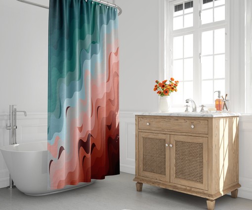 Minimalist Ombre Shower Curtain with Beach Nautical Design, Mid-Century Modern Style, Stylish Bathroom