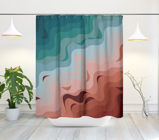 Minimalist Ombre Shower Curtain with Beach Nautical Design, Mid-Century Modern Style, Stylish Bathroom - Image 2