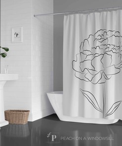 Minimalist Peony Flower Shower Curtain with Modern Bath Design