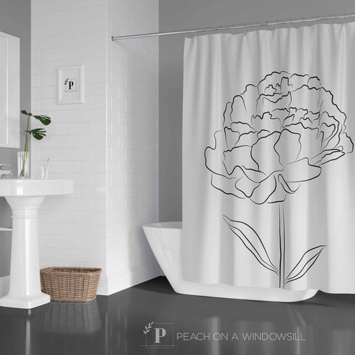 Minimalist Peony Flower Shower Curtain with Modern Bath Design