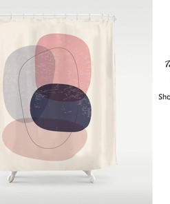 Minimalist Pink Blue Color Blocks Shower Curtain - Waterproof Heavy Quality Curtains - Modern Art Style