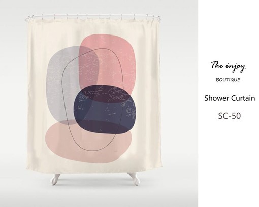 Minimalist Pink Blue Color Blocks Shower Curtain - Waterproof Heavy Quality Curtains - Modern Art Style