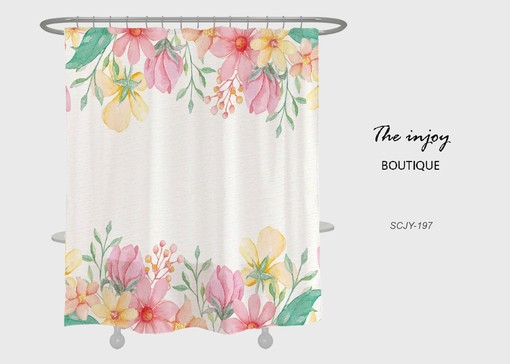 Minimalist Pink Flowers Shower Curtain with Waterproof Washable Material for Your Bathroom
