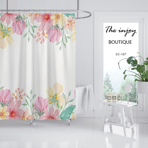 Minimalist Pink Flowers Shower Curtain with Waterproof Washable Material for Your Bathroom - Image 2
