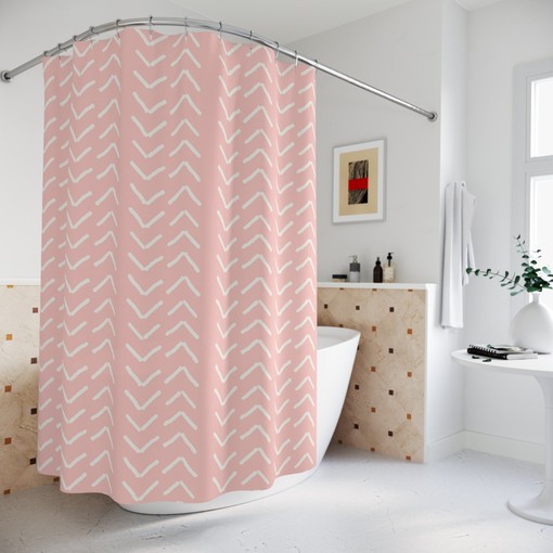 Minimalist Pink Mudcloth Print Shower Curtain, Create a Subtle Elegance in Your Bathroom | pink shower curtains - Image 2