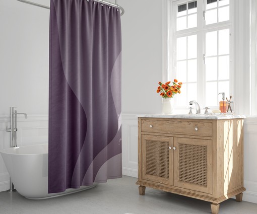 Minimalist Purple Ombre Wavy Scandinavian Abstract Shower Curtain with Quotes