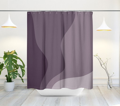 Minimalist Purple Ombre Wavy Scandinavian Abstract Shower Curtain with Quotes - Image 2