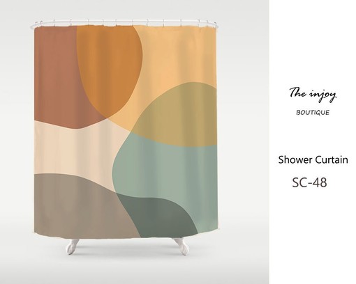 Minimalist Rocks Shower Curtain, Light Yellow Green Brown Design with Extra Heavy Quality and Hooks Included