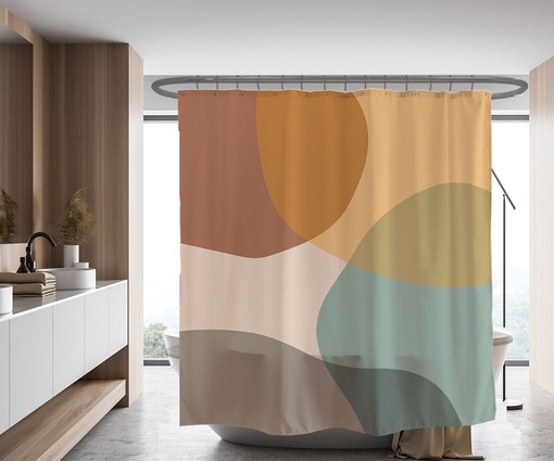Minimalist Rocks Shower Curtain, Light Yellow Green Brown Design with Extra Heavy Quality and Hooks Included - Image 2