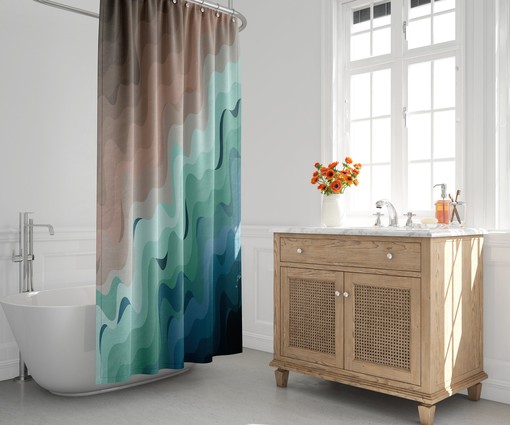 Minimalist Shower Curtain with Abstract Beach Gradient Design, Housewarming Touch, Modern Bath Decor