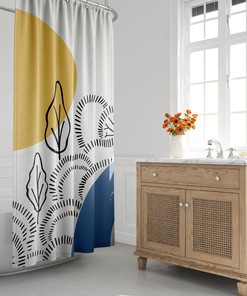 Minimalist Shower Curtain with Abstract Floral Landscape Design, Mid-Century Modern Style, Modern Bath