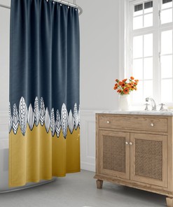 Minimalist Shower Curtain with Abstract Floral Landscape Design, Mid-Century Modern Style, Modern Bath Decor