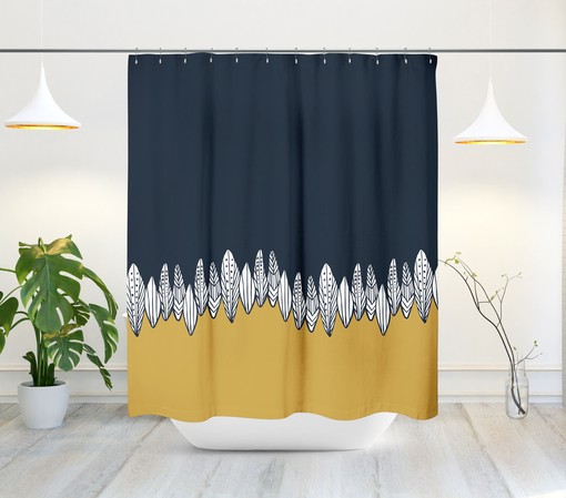 Minimalist Shower Curtain with Abstract Floral Landscape Design, Mid-Century Modern Style, Modern Bath Decor - Image 2