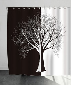 Minimalist Tree Black & White Shower Curtain - Modern Monochrome Bathroom Decor with Home Bath Accessories