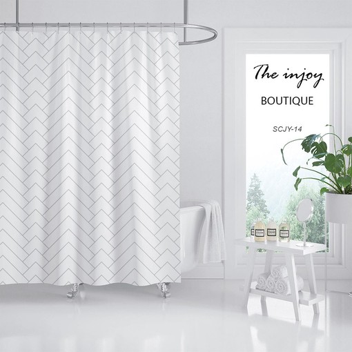 Minimalist White Grey Stripe Simple Wavy Shower Curtain - Heavy Duty Fabric for Modern Bathroom Decor - Image 2