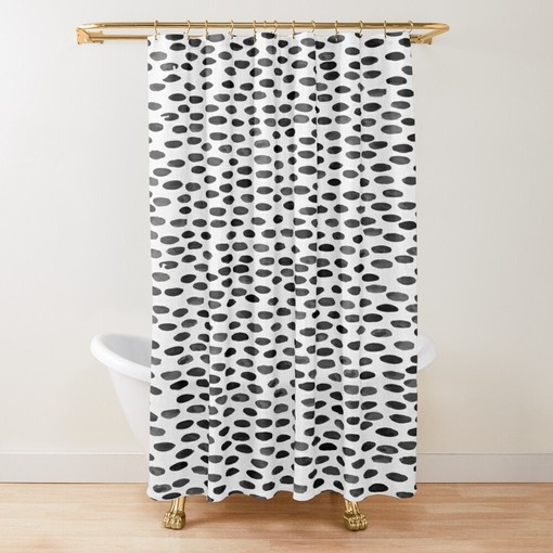 Minimalist White and Black Abstract Shower Curtain with Shapes for Eco-Friendly Bathroom, Waterproof and Hooks Included - Image 4