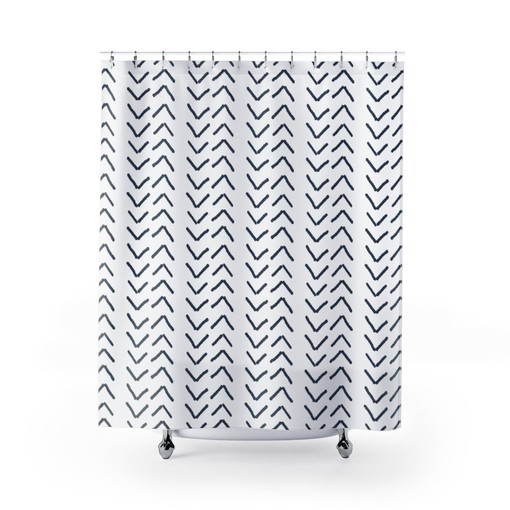 Minimalist White and Mudcloth Print Shower Curtain, Add Understated Elegance to Your Bathroom | simple shower curtains - Image 2
