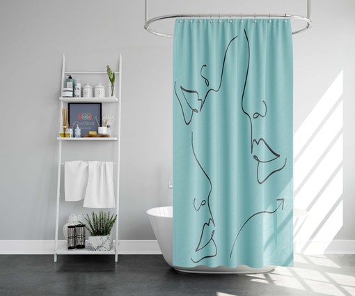 Minimalist Woman Face Luxury Shower Curtain | Female Silhouette Line Drawing Home Bath Decor - Image 2