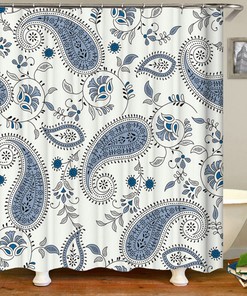 Minimalist and Chic White and Blue Floral Bohemian Shower Curtain