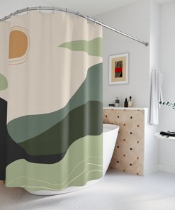 Minimalistic Contemporary Art Shower Curtain | Peaceful Meditation Design | Yoga Inspired | Bathroom Decor + Quotes