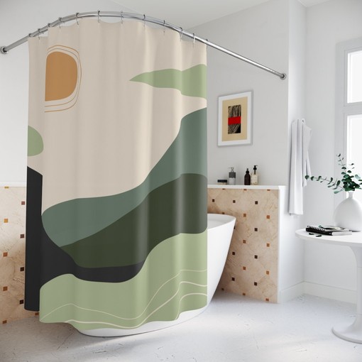 Minimalistic Contemporary Art Shower Curtain | Peaceful Meditation Design | Yoga Inspired | Bathroom Decor + Quotes