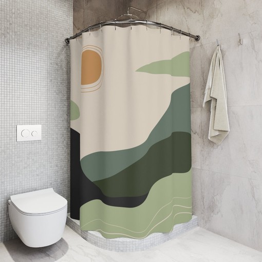 Minimalistic Contemporary Art Shower Curtain | Peaceful Meditation Design | Yoga Inspired | Bathroom Decor + Quotes - Image 2