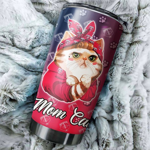 Minnesota Twins Cat Mom MLB Tumbler with Personalized Engraving and Logo for Feline Lovers