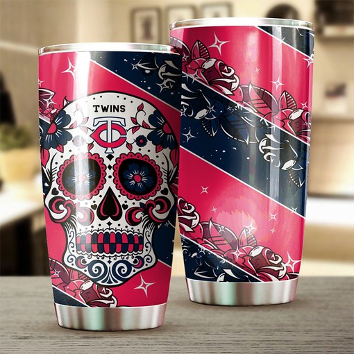 Minnesota Twins Cool Skull Graphics MLB Tumbler - Baseball Tumbler