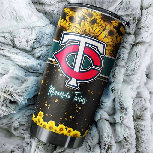 Minnesota Twins MLB Tumbler with Beautiful Sunflower Design and Custom MLB Logo