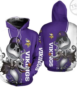 Minnesota Vikings Men's 3D Hoodie with Unique Design of Jack Skellington and Zero