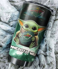 Minnesota Wild NHL Tumbler with Baby Yoda Design - Drink Container for Sports Enthusiasts - Hockey Grunge Design Tumbler