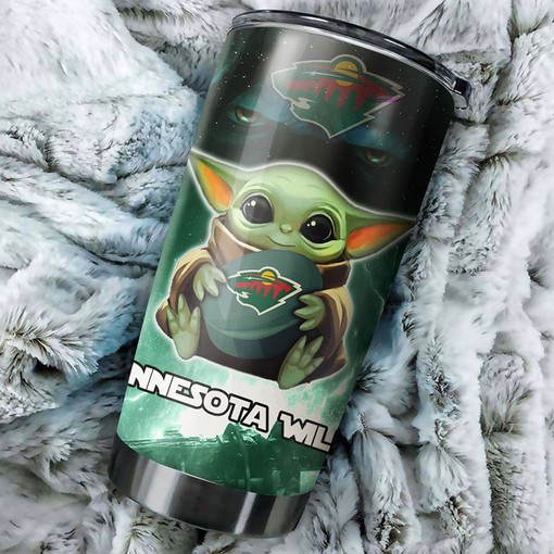 Minnesota Wild NHL Tumbler with Baby Yoda Design - Drink Container for Sports Enthusiasts - Hockey Grunge Design Tumbler