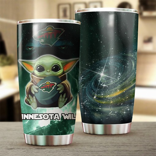Minnesota Wild NHL Tumbler with Baby Yoda Design - Drink Container for Sports Enthusiasts - Hockey Grunge Design Tumbler - Image 2