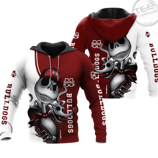Mississippi State Bulldogs All Over Print 3D Hoodie with Jack Skellington and Zero