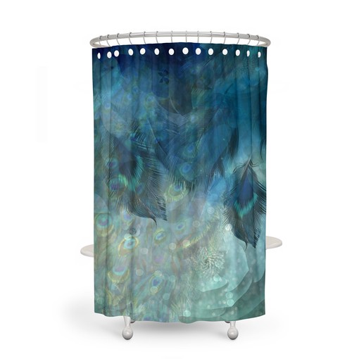 Misty Peacock Feather Shower Curtain with Matching Towels and Bath Mat for Ethnic Bathroom Decor - Image 2