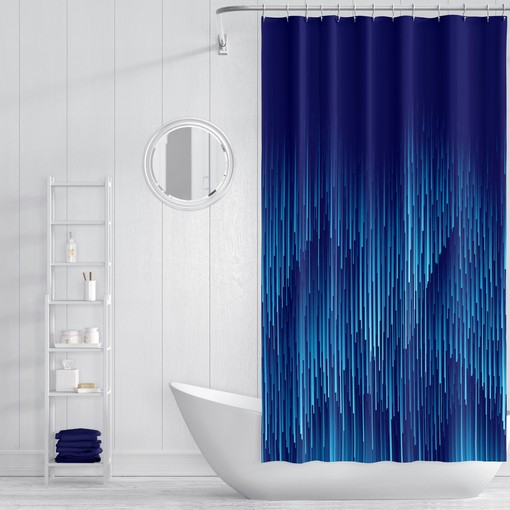 Mixed Blue Geometric Rain Shower Curtain, Optional Bath Mat and Towels, Decorative Bathroom Set - Image 2