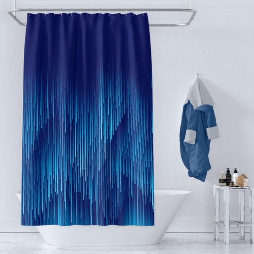 Mixed Blue Geometric Rain Shower Curtain, Optional Bath Mat and Towels, Decorative Bathroom Set - Image 3