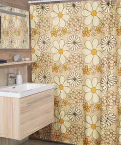 Mod Boho Flower Shower Curtain, 70s Hippie Inspired Bathroom Decor