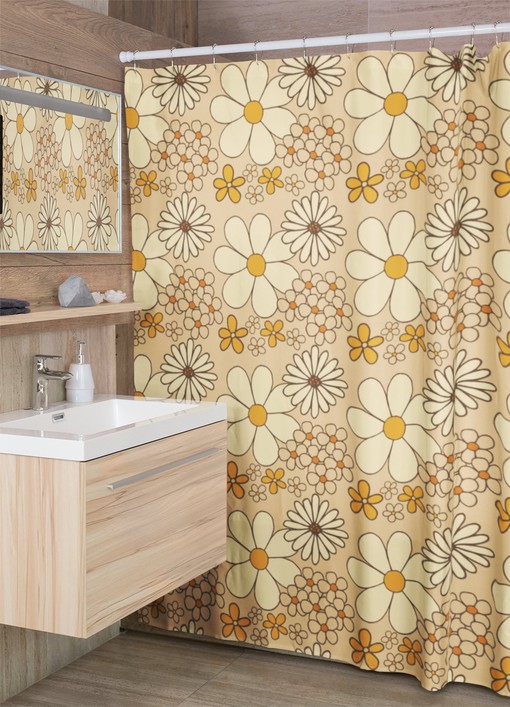 Mod Boho Flower Shower Curtain, 70s Hippie Inspired Bathroom Decor