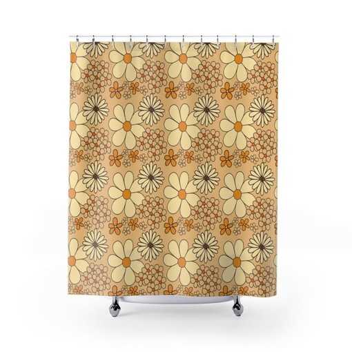 Mod Boho Flower Shower Curtain, 70s Hippie Inspired Bathroom Decor - Image 2