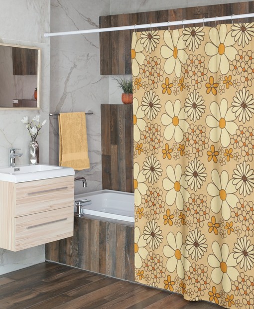 Mod Boho Flower Shower Curtain, 70s Hippie Inspired Bathroom Decor - Image 4