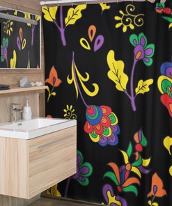 Mod Boho Flower Shower Curtain, 70's Retro Bathroom Accessory