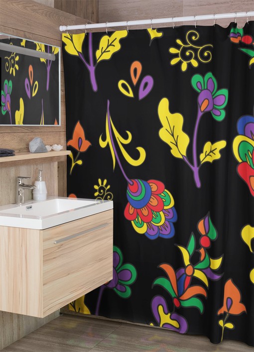 Mod Boho Flower Shower Curtain, 70's Retro Bathroom Accessory