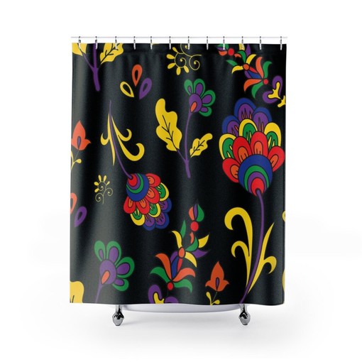Mod Boho Flower Shower Curtain, 70's Retro Bathroom Accessory - Image 2