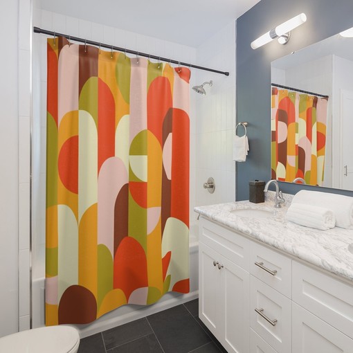 Modern Abstract Art Mid Century Retro Shower Curtain: Perfect for Your Bathroom Upgrade - Image 2